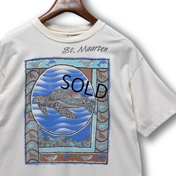 画像1: 【USA製】【ビンテージ】【Dt.Maarten】【オフホワイト】【亀プリント】【Tシャツ】【サイズＬ】 