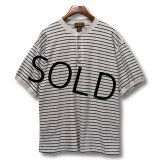 ~90's【USA製】【ビンテージ】【エディーバウアー】黒タグ【ベージュｘ黒ボーダー】【ヘンリーネックＴシャツ】【サイズXL】 