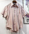 70's~【ビンテージ】【HONORMAN】【ピンクストライプ】【ポリコットン】半袖シャツ【半袖コットンシャツ】【サイズ16-4】 