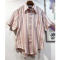 70's~【ビンテージ】【HONORMAN】【ピンクストライプ】【ポリコットン】半袖シャツ【半袖コットンシャツ】【サイズ16-4】 