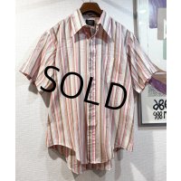 70's~【ビンテージ】【HONORMAN】【ピンクストライプ】【ポリコットン】半袖シャツ【半袖コットンシャツ】【サイズ16-4】 