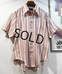 70's~【ビンテージ】【HONORMAN】【ピンクストライプ】【ポリコットン】半袖シャツ【半袖コットンシャツ】【サイズ16-4】 