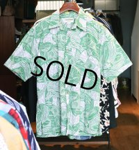 【Cooke Street】クックストリート【緑ｘ白】魚柄 総柄【コットン半袖シャツ】アロハシャツ【半袖解禁シャツ】【サイズＭ】 
