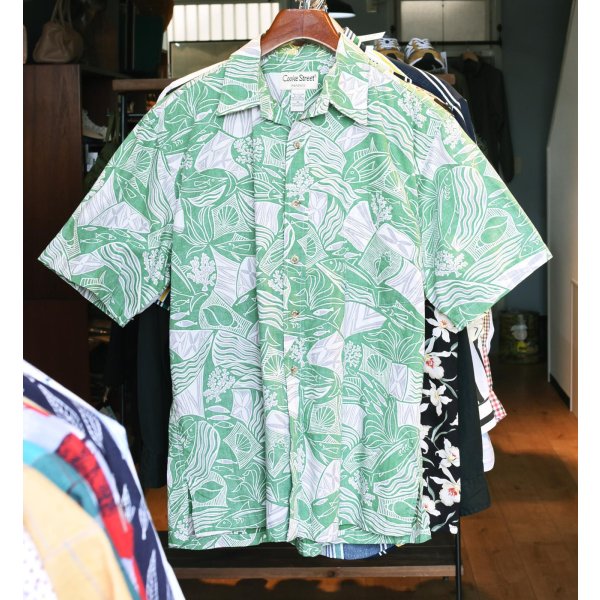 画像1: 【Cooke Street】クックストリート【緑ｘ白】魚柄 総柄【コットン半袖シャツ】アロハシャツ【半袖解禁シャツ】【サイズＭ】 