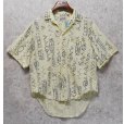 画像1: 【USA製】【ビンテージ】【BON HOMME】ボヌオム【薄黄色】幾何学模様 コットン【半袖開襟シャツ】【サイズＭ】<br> (1)
