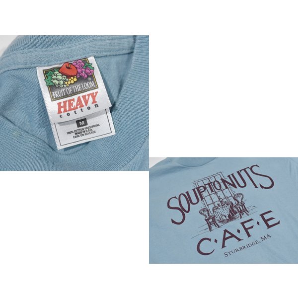画像2: 90's【USA製】 ビンテージ【FRUIT OF THE LOOM 】フルーツオブザルーム【青磁色】【Soup to Nuts CAFE】【 Tシャツ】【サイズM】 