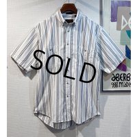 ビンテージ【エディーバウアー】【白×ブルーグレー】ストライプ【半袖ボタンダウンシャツ】【サイズＭ】 