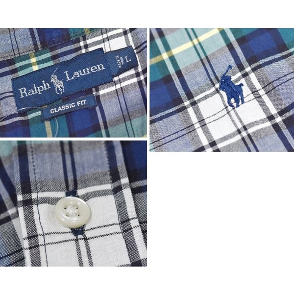 画像2: POLO RALPH LAUREN【ラルフローレン】【CLASSIC FIT】ビンテージ【紺ｘ緑ｘ白】【クラシックフィット】【ボタンダウン半袖シャツ】【サイズL】  