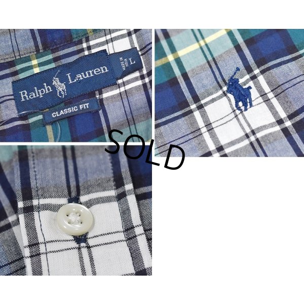 画像2: POLO RALPH LAUREN【ラルフローレン】【CLASSIC FIT】ビンテージ【紺ｘ緑ｘ白】【クラシックフィット】【ボタンダウン半袖シャツ】【サイズL】  