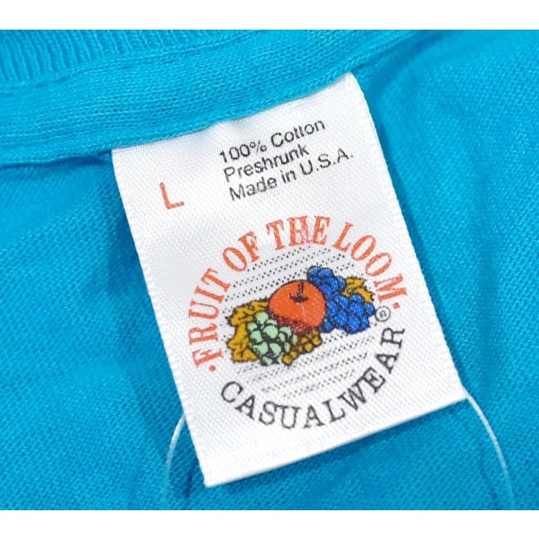 画像2: 90's【USA製】 ビンテージ【FRUIT OF THE LOOM 】フルーツオブザルーム【ターコイズブルー】【無地】【ポケット付き】【 Tシャツ】【サイズL】 