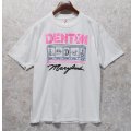 90's【USA製】ビンテージ【ジャージーズ】【JERZEES BY RUSSELL】DENTON イラスト プリント【白】【Ｔシャツ】【サイズL】 