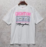 90's【USA製】ビンテージ【ジャージーズ】【JERZEES BY RUSSELL】DENTON イラスト プリント【白】【Ｔシャツ】【サイズL】 