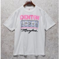 90's【USA製】ビンテージ【ジャージーズ】【JERZEES BY RUSSELL】DENTON イラスト プリント【白】【Ｔシャツ】【サイズL】 