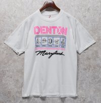 90's【USA製】ビンテージ【ジャージーズ】【JERZEES BY RUSSELL】DENTON イラスト プリント【白】【Ｔシャツ】【サイズL】 