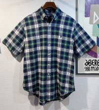 POLO RALPH LAUREN【ラルフローレン】【CLASSIC FIT】ビンテージ【紺ｘ緑ｘ白】【クラシックフィット】【ボタンダウン半袖シャツ】【サイズL】  