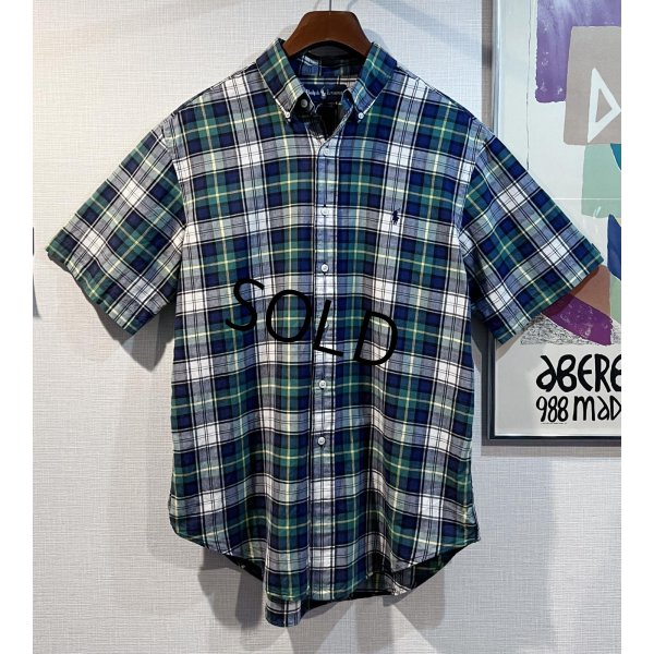 画像1: POLO RALPH LAUREN【ラルフローレン】【CLASSIC FIT】ビンテージ【紺ｘ緑ｘ白】【クラシックフィット】【ボタンダウン半袖シャツ】【サイズL】  
