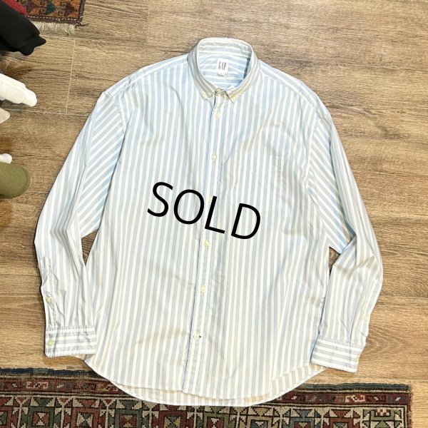 画像1: 【ビンテージ】【オールドギャップ】【GAP】The BIG Shirt【白ｘ水色】ストライプ【コットンボタンダウンシャツ】【サイズM】 