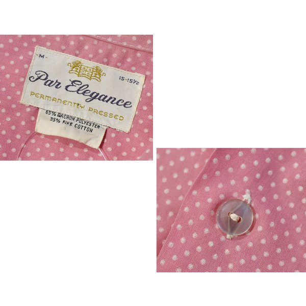 画像2: 程度良好!!70's~【Par Elegance】【ピンクｘ白】【ドット柄】水玉【半袖シャツ】【サイズM】 
