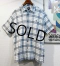 ビンテージ【パタゴニア】patagonia 白ｘ水色ｘグレーｘ紫 チェック オーガニックコットン 半袖シャツ【サイズＸL】 