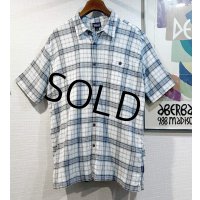 ビンテージ【パタゴニア】patagonia 白ｘ水色ｘグレーｘ紫 チェック オーガニックコットン 半袖シャツ【サイズＸL】 