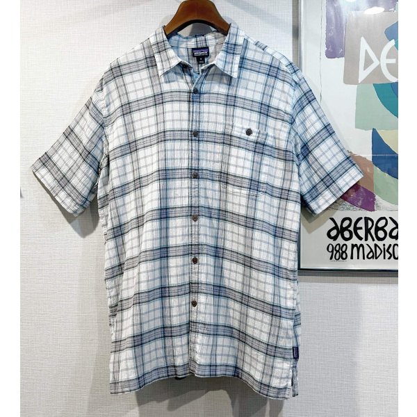 画像1: ビンテージ【パタゴニア】patagonia 白ｘ水色ｘグレーｘ紫 チェック オーガニックコットン 半袖シャツ【サイズＸL】 