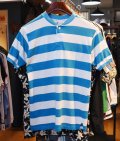 USA製【ビンテージ】【Islander】【アイランダー】水色ｘ白【ボーダー柄】【ヘンリーネックTシャツ】【サイズＬ】 