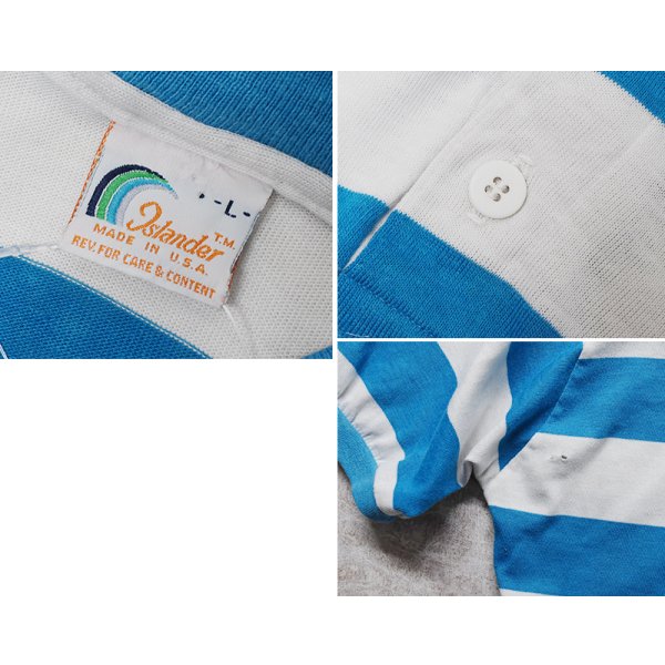 画像2: USA製【ビンテージ】【Islander】【アイランダー】水色ｘ白【ボーダー柄】【ヘンリーネックTシャツ】【サイズＬ】 