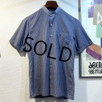 【Christian Dior】クリスチャンディオール【紫ｘ紺ｘエンジ】チェック【半袖バンドカラーシャツ】【サイズＳ】 