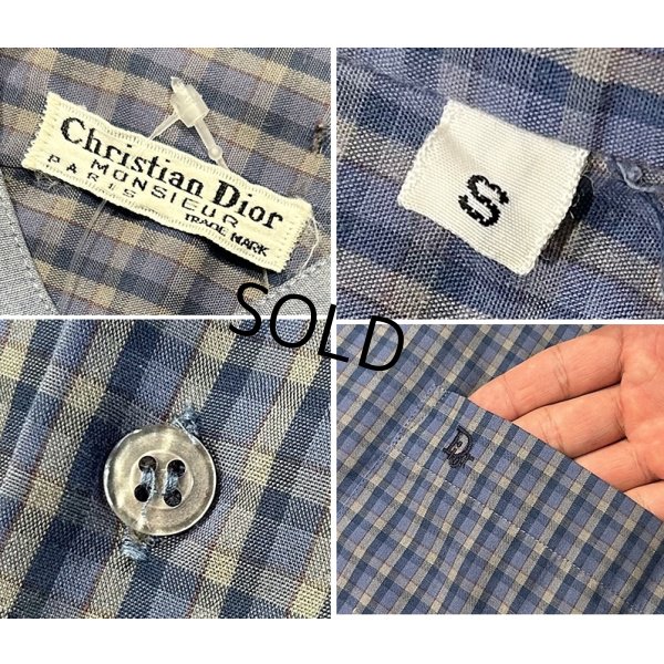 画像2: 【Christian Dior】クリスチャンディオール【紫ｘ紺ｘエンジ】チェック【半袖バンドカラーシャツ】【サイズＳ】 