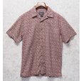 画像1: ビンテージ【エディーバウアー】【Eddie Bauer】【エンジ×生成り】【総柄】【リネン×コットン】【半袖シャツ】【開襟シャツ】【サイズS】<br> (1)