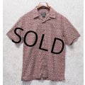 ビンテージ【エディーバウアー】【Eddie Bauer】【エンジ×生成り】【総柄】【リネン×コットン】【半袖シャツ】【開襟シャツ】【サイズS】 
