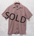 ビンテージ【エディーバウアー】【Eddie Bauer】【エンジ×生成り】【総柄】【リネン×コットン】【半袖シャツ】【開襟シャツ】【サイズS】 