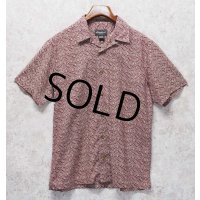 ビンテージ【エディーバウアー】【Eddie Bauer】【エンジ×生成り】【総柄】【リネン×コットン】【半袖シャツ】【開襟シャツ】【サイズS】 