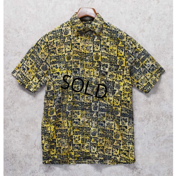 画像1: 【ORVIS】オービス 【紺×黄色】【コットン半袖シャツ】アロハシャツ【半袖開襟シャツ】【サイズＳ】 