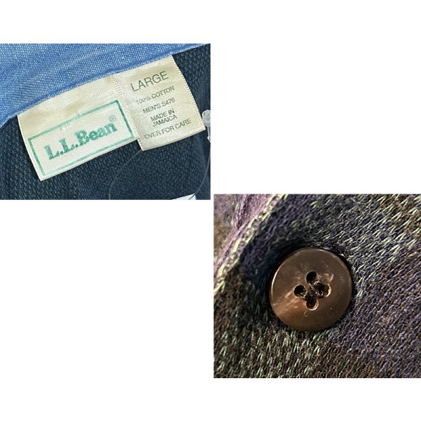 画像2: ~90's【ビンテージ】【L.L.Bean】【L.L.ビーン】【緑×紺】【チェック柄】【長袖ポロシャツ】【サイズL】 