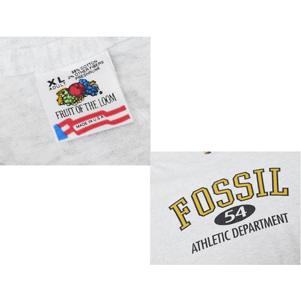 画像2: 90's【USA製】 ビンテージ【FRUIT OF THE LOOM 】フルーツオブザルーム【グレー】【FOSSIL】フォッシル【 Tシャツ】【サイズXL】 