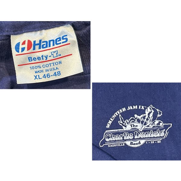 画像2: ∼90's【USA製】【ビンテージ】【HANES】ヘインズ【the charlie daniels】袖プリント付き【紺】【ロンT】【サイズXL】 