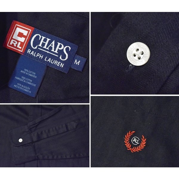 画像2: 【CHAPS】チャップス【ラルフローレン】【POLO ralph lauren】胸刺繍入り 黒 ブラック ヘリンボーン生地【コットンシャツ】【サイズM】 
