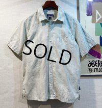【パタゴニア】patagonia【ベージュ×水色ｘグレー】【チェック柄】シアサッカー【半袖シャツ】【チェックシャツ】【サイズM】 