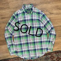 POLO RALPH LAUREN【ラルフローレン】ビンテージ【緑ｘ紺ｘ白】【マドラスチェック】【ボタンダウン半シャツ】【サイズM】  