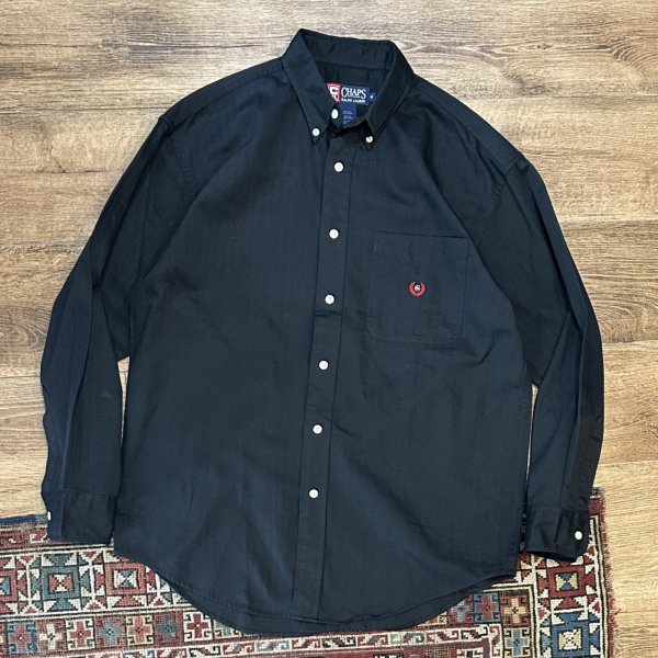 画像1: 【CHAPS】チャップス【ラルフローレン】【POLO ralph lauren】胸刺繍入り 黒 ブラック ヘリンボーン生地【コットンシャツ】【サイズM】 