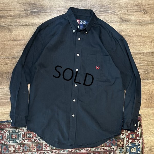 画像1: 【CHAPS】チャップス【ラルフローレン】【POLO ralph lauren】胸刺繍入り 黒 ブラック ヘリンボーン生地【コットンシャツ】【サイズM】 