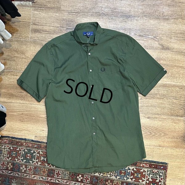 画像1: ポルトガル製 ビンテージ 【フレッドペリー】Fred Perry【緑ｘ黒】ギンガムチェック【コットン】【半袖ボタンダウンシャツ】【44】 