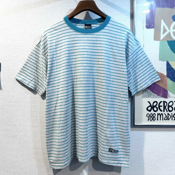 画像1: 【ビンテージ】【Hanes】ヘインズ【グレーｘエメラルド】ボーダー【Tシャツ】【サイズＸＬ】 