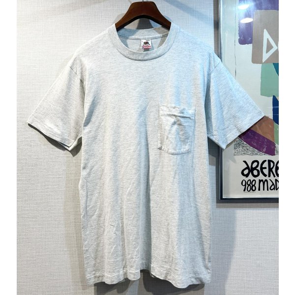 画像1: 90's【USA製】 ビンテージ【FRUIT OF THE LOOM 】フルーツオブザルーム【グレー】【無地】【ポケット付き】【 Tシャツ】ポケT【サイズL】 