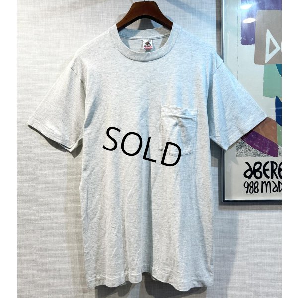 画像1: 90's【USA製】 ビンテージ【FRUIT OF THE LOOM 】フルーツオブザルーム【グレー】【無地】【ポケット付き】【 Tシャツ】ポケT【サイズL】 