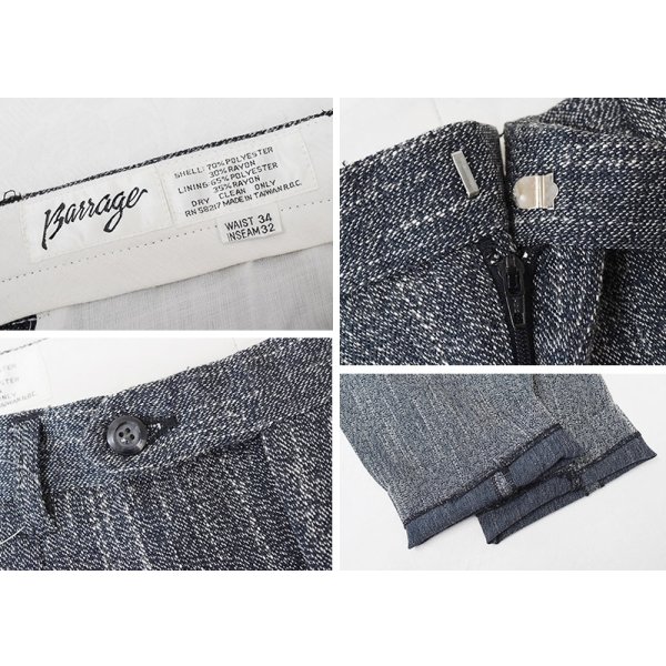画像2: 【ビンテージ】【Barrage】【黒】【ポリエステル×レーヨン】ツイード【２タックスラックス】【34×32】 