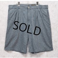 ビンテージ【Eddie Bauer】エディーバウアー 【紺×緑チェック】【２タック】【リネンコットンショーツ】【短パン】【W36】 