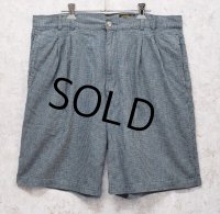 ビンテージ【Eddie Bauer】エディーバウアー 【紺×緑チェック】【２タック】【リネンコットンショーツ】【短パン】【W36】 