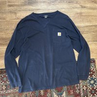 【ビンテージ】【カーハート】carhartt【胸ポケット】濃紺【ロンT】ポケT【サイズ L】 